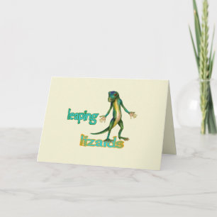 Cute Green Gecko Leaping Lizards Typografie Kaart