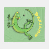 Cute green gecko lizard cartoon fleece deken (Voorkant (Horizontaal))