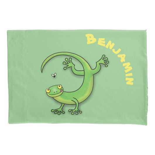 Cute green gecko lizard cartoon kussensloop (Voorkant)