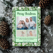 Cute Green Gingham Plaid 3 Photo Christmas Feestdagenkaart
