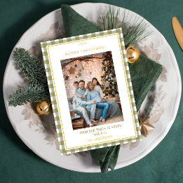 Cute Green Gingham Plaid Custom Photo Christmas Feestdagenkaart