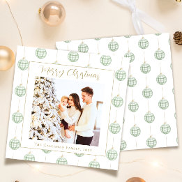 Cute Green Gingham Pset Aangepaste kerstfoto Feestdagenkaart