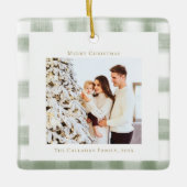 Cute Green Gingham Pset Aangepaste kerstfoto Keramisch Ornament (Voorkant)