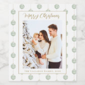 Cute Green Gingham Pset Aangepaste kerstfoto Wijn Etiket (Enkel label)