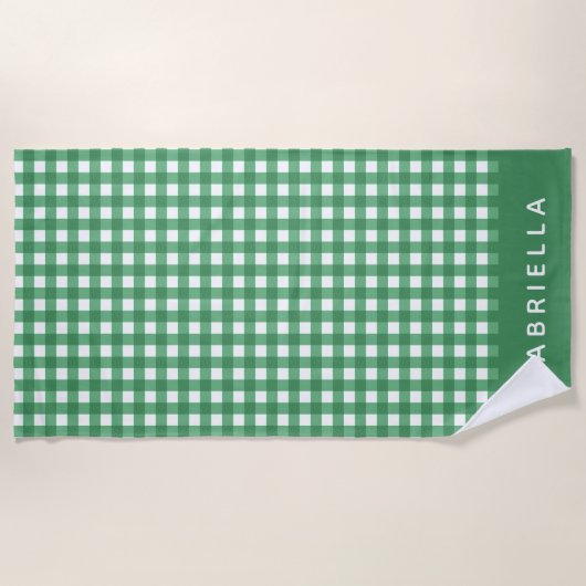 Cute Green Gingham Pset Personalized Strandlaken (Voorkant)