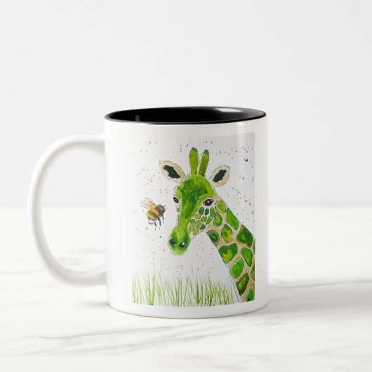 Cute Green Giraffe en hommel Tweekleurige Koffiemok (Links)