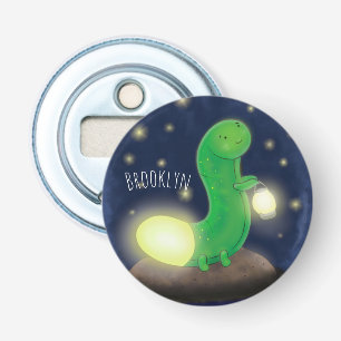 Cute green glow-cartoon illustratie button flesopener