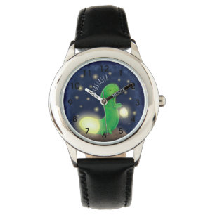 Cute green glow-cartoon illustratie horloge