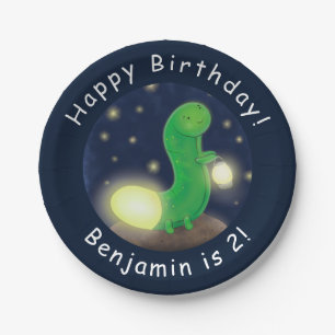 Cute green glow-cartoon illustratie papieren bordje