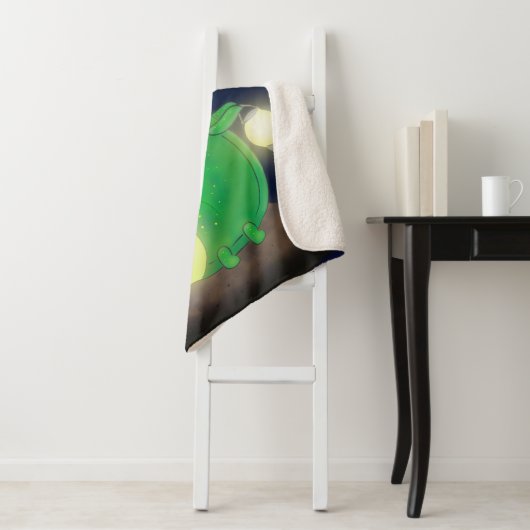 Cute green glow-cartoon illustratie sherpa deken (In situ)