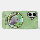 Cute Green Gray Bird Painting Custom Name Case-Mate iPhone Case (Achterkant (horizontaal))