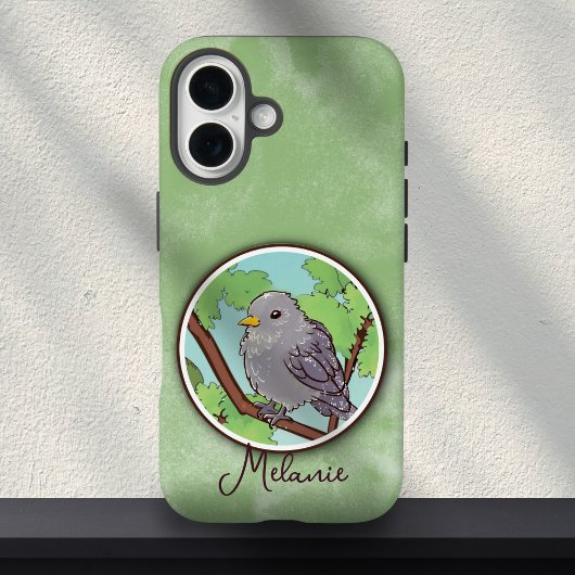 Cute Green Gray Bird Painting Custom Name Case-Mate iPhone Case