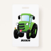 Cute green happy boerderij tractor cartoon illustr badge (Achterkant)