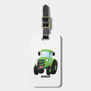 Cute green happy boerderij tractor cartoon illustr bagagelabel