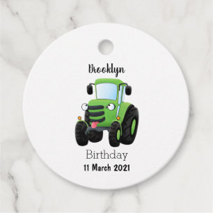 Cute green happy boerderij tractor cartoon illustr bedankjes labels