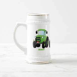 Cute green happy boerderij tractor cartoon illustr bierpul
