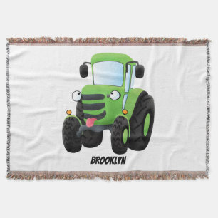 Cute green happy boerderij tractor cartoon illustr deken