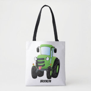 Cute green happy boerderij tractor cartoon illustr draagtas