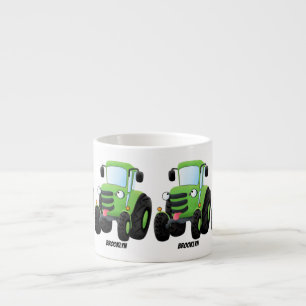 Cute green happy boerderij tractor cartoon illustr espresso kop