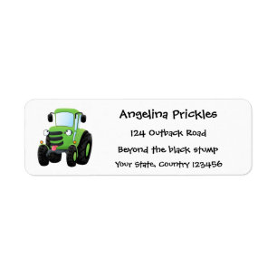 Cute green happy boerderij tractor cartoon illustr etiket