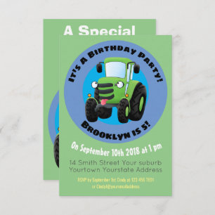 Cute green happy boerderij tractor cartoon illustr kaart