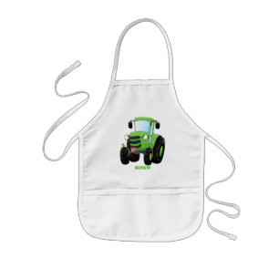 Cute green happy boerderij tractor cartoon illustr kinder schort