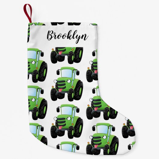 Cute green happy boerderij tractor cartoon illustr kleine kerstsok (Voorkant)