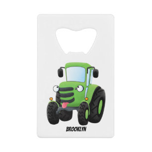 Cute green happy boerderij tractor cartoon illustr kredietkaart flessenopener