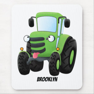 Cute green happy boerderij tractor cartoon illustr muismat