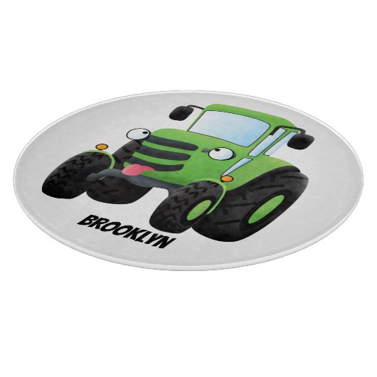 Cute green happy boerderij tractor cartoon illustr snijplank (Hoek)