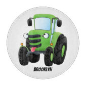 Cute green happy boerderij tractor cartoon illustr snijplank (Voorkant)