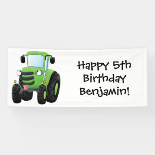 Cute green happy boerderij tractor cartoon illustr spandoek