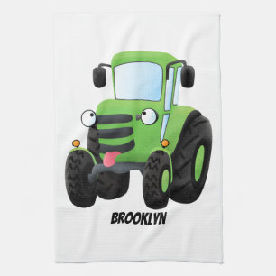 Cute green happy boerderij tractor cartoon illustr theedoek