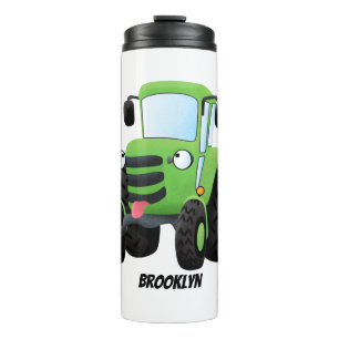 Cute green happy boerderij tractor cartoon illustr thermosbeker