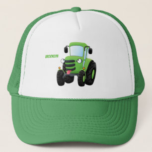 Cute green happy boerderij tractor cartoon illustr trucker pet