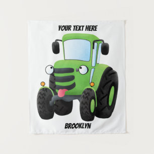 Cute green happy boerderij tractor cartoon illustr wandkleed