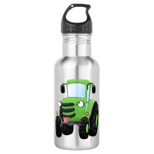 Cute green happy boerderij tractor cartoon illustr waterfles