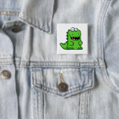 Cute Green Happy Dinosaur Vierkante Button 5,1 Cm (In situ)