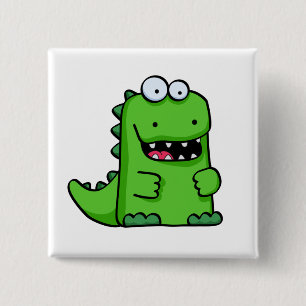 Cute Green Happy Dinosaur Vierkante Button 5,1 Cm