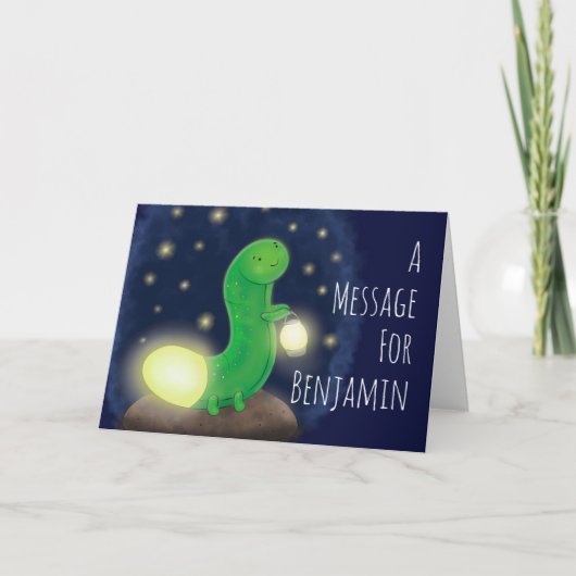 Cute green happy glow-cartoon illustratie kaart (Voorkant)