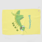 Cute green happy grasshopper cartoon golfhanddoek (Horizontaal)