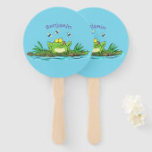 Cute green hongkikker cartoon illustratie handwaaier (Voorkant en achterkant)