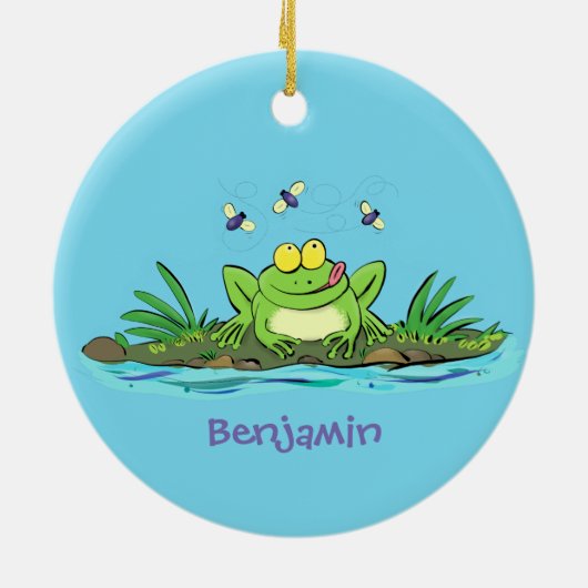 Cute green hongkikker cartoon illustratie keramisch ornament (Achterkant)