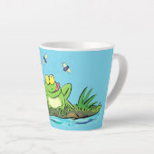 Cute green hongkikker cartoon illustratie latte mok (Rechterhoek)