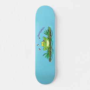 Cute green hongkikker cartoon illustratie skateboard