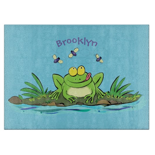 Cute green hongkikker cartoon illustratie snijplank (Voorkant)
