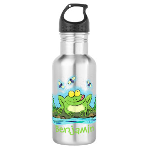 Cute green hongkikker cartoon illustratie waterfles