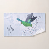 Cute Green Hummingbird Cherry Blossom Ajouter Nom (Serviette à main)