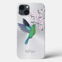 Cute Green Hummingbird Cherry Blossom Monogram