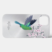 Cute Green Hummingbird Cherry Blossom Monogram Case-Mate iPhone Case (Achterkant (horizontaal))